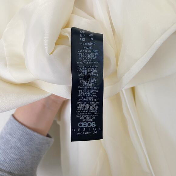 ASOS Cream Oversized Suit Jacket Boyfriend Single Breasted Blazer Jacket Size 8 - Picture 5 of 5